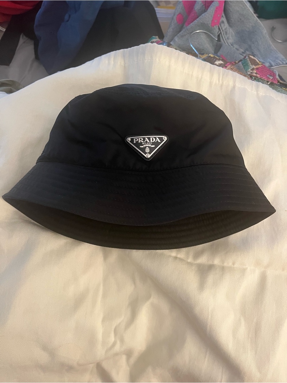 Prada Black Re-Nylon Bucket Hat with Triangle Logo